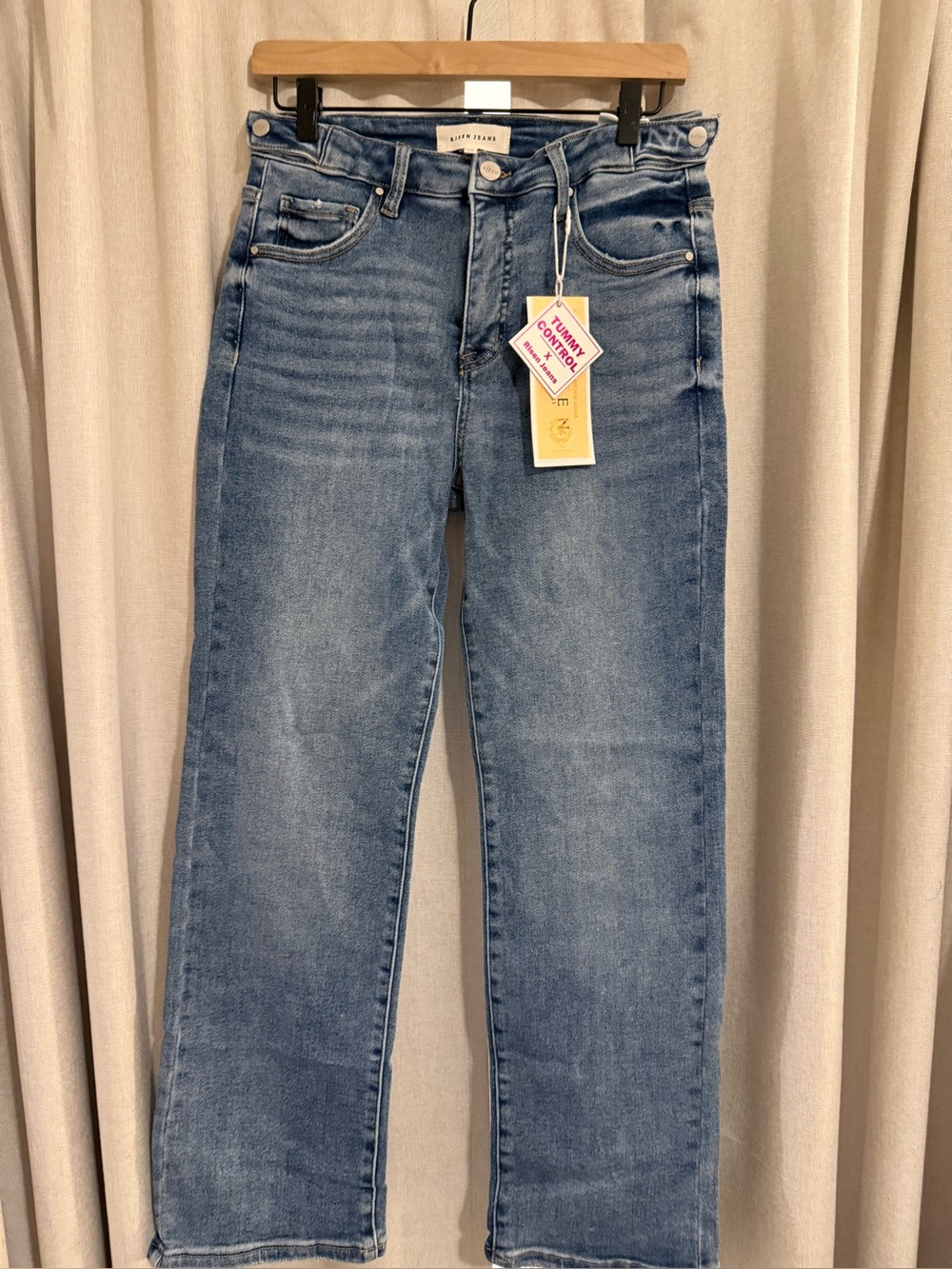 New Risen Medium Blue Adjustable Waist Straight Leg Jeans 9/29